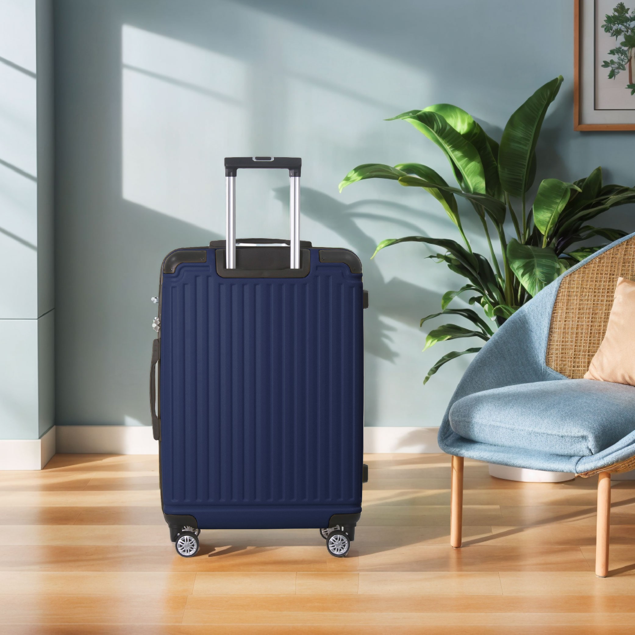 Blue 3-Piece Premium ABS Luggage Set-20", 24", And 28" Suitcases With Multi-Position Handle, Silent Spinner Wheels, And TSA-Approved Lock-Durable, Stylish, And Spacious Travel Gear_voghion.com